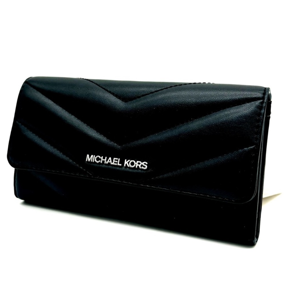 Michael Kors Large Quilted Trifold Wallet Black/Silver - Picture 2 of 9